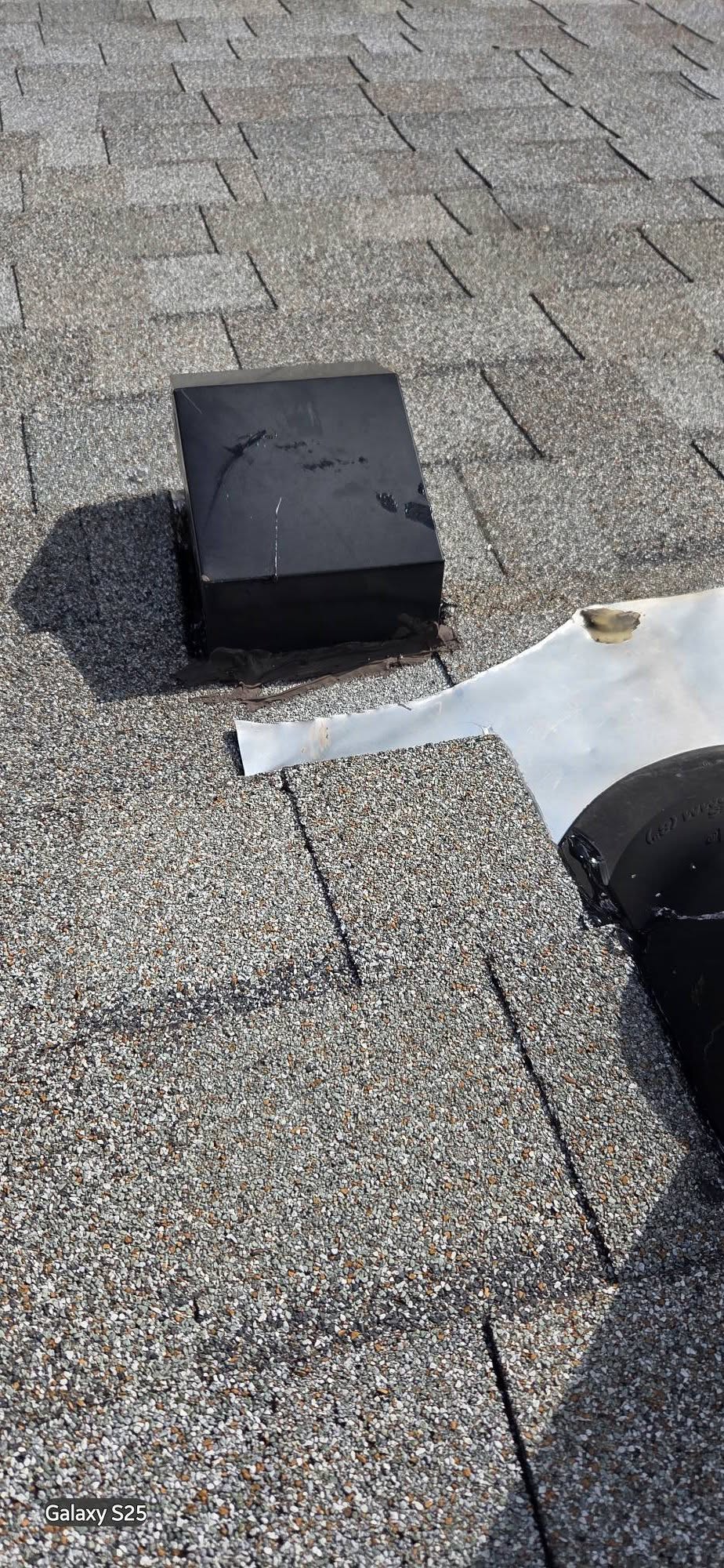 Roof vent and shingle repair detail